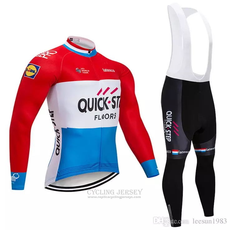 2018 Cycling Jersey Quick Step Floors Red White Blue Long Sleeve and Bib Tight